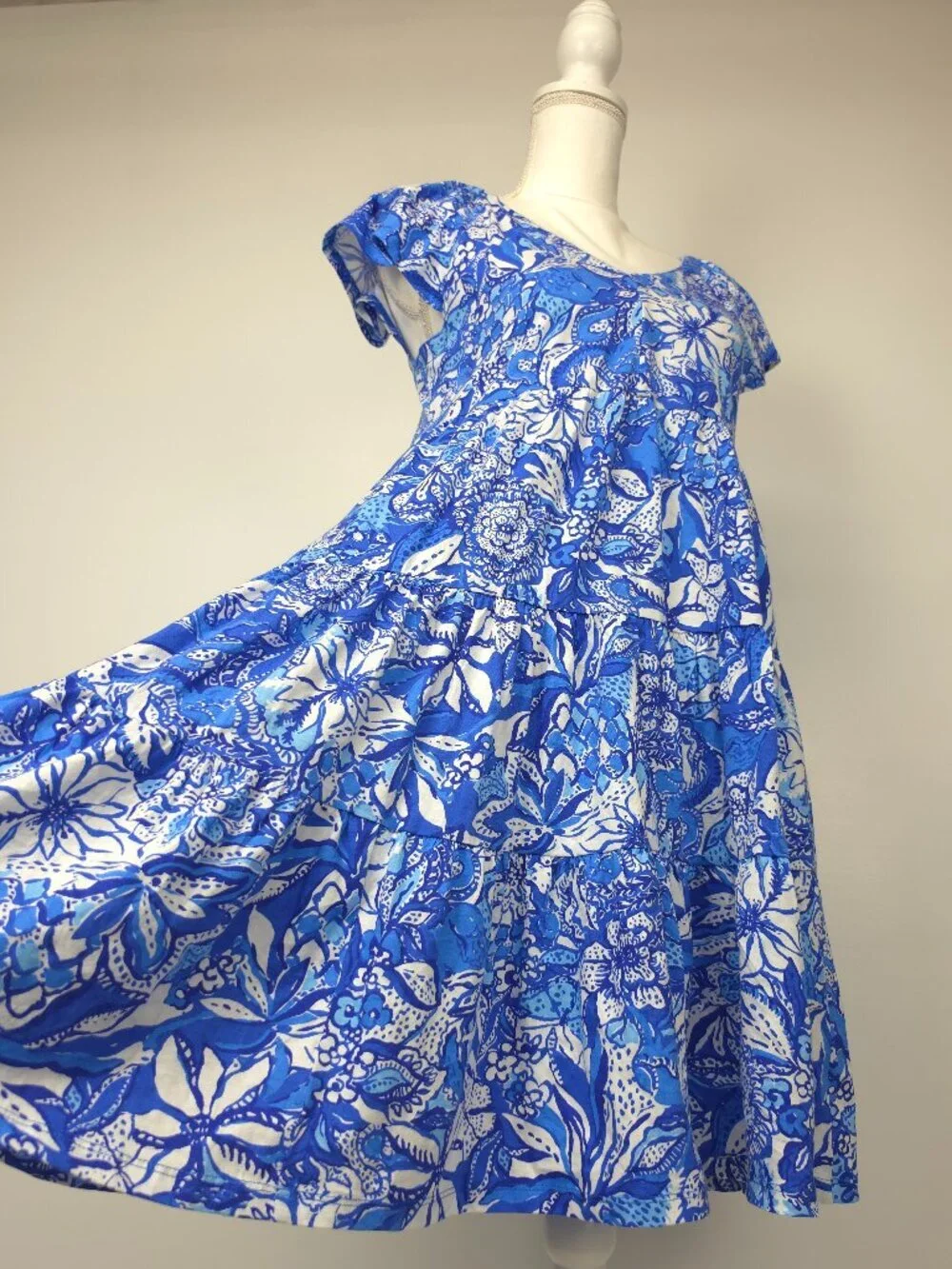 NWOT Lilly Pulitzer Kawai Swing Dress Blue Tang Flocking Fabulous Floral Dress S